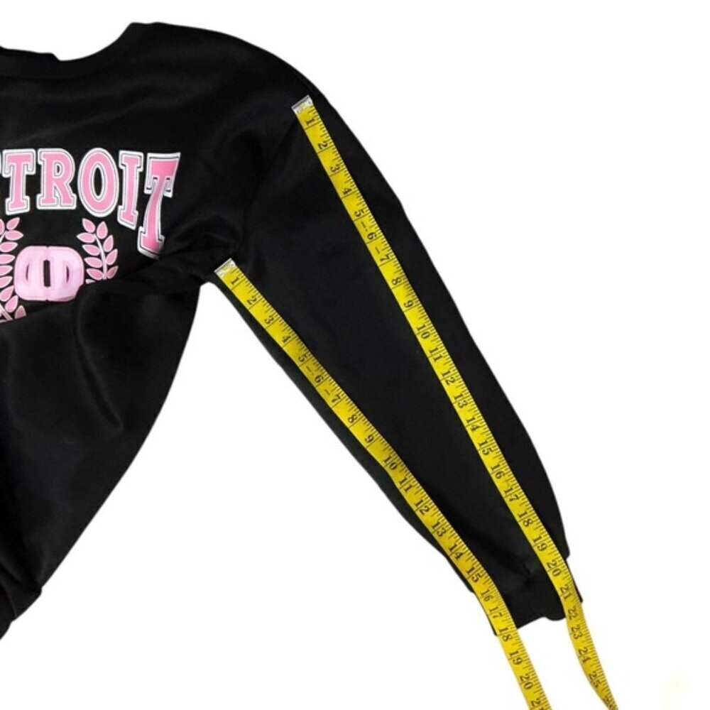 Detroit Sweatshirt Womens Crew Neck Fleece Lined Black Pink Medium Black Pink - Picture 5 of 14